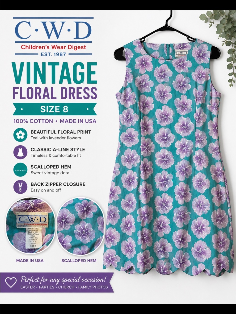 Teal and Lavender Floral A-Line Kids Dress